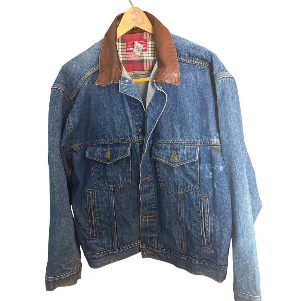 Vintage 90's Marlboro Country Store Denim Jacket Leather Collar Men's Large